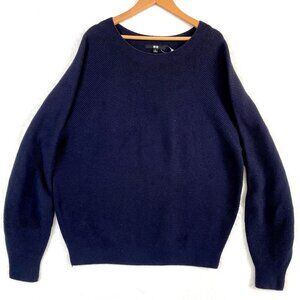 Uniqlo 100% Cotton Sweater Womens M Blue Round Neck Crochet Knit Long Sleeve